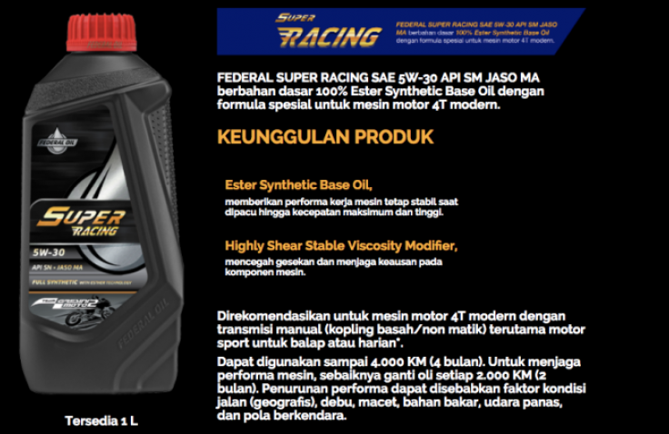 Federal Super Racing, Oli Untuk Motor Performa Tinggi